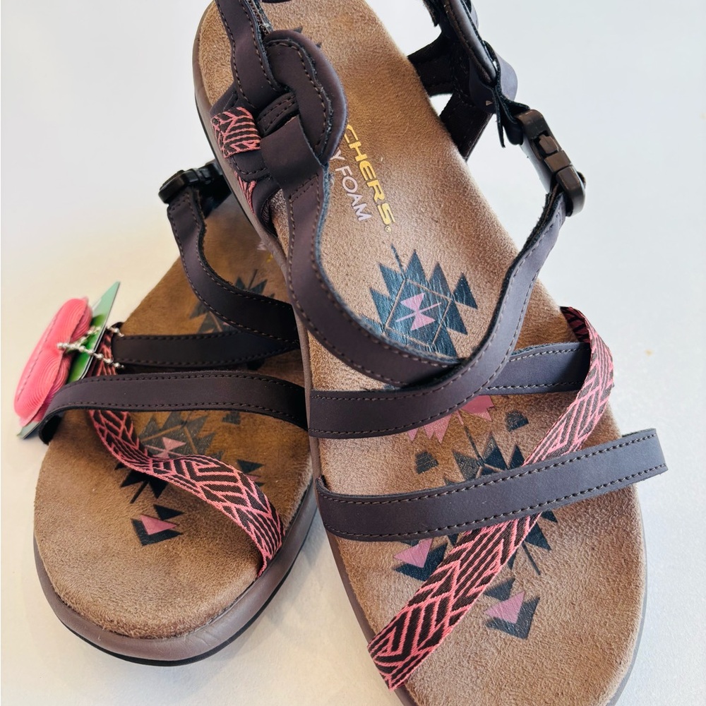 Skechers Black and Tan Sandals with Pink Accents New with tags size 7 - Picture 3 of 10
